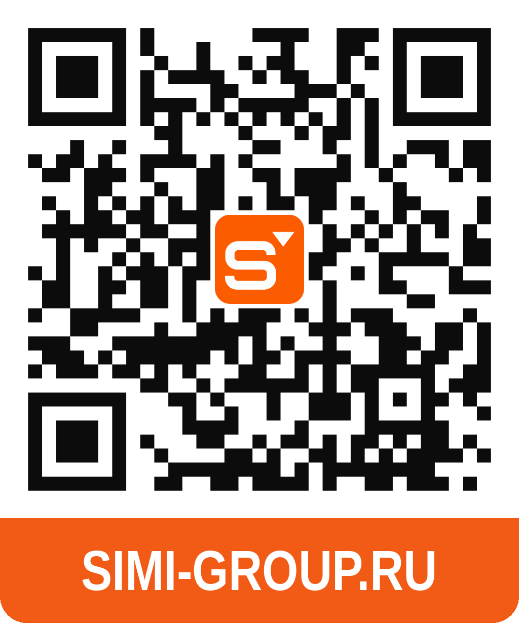 QR-код SIMI с адресом сайта SIMI-GROUP.RU на прозрачном фоне